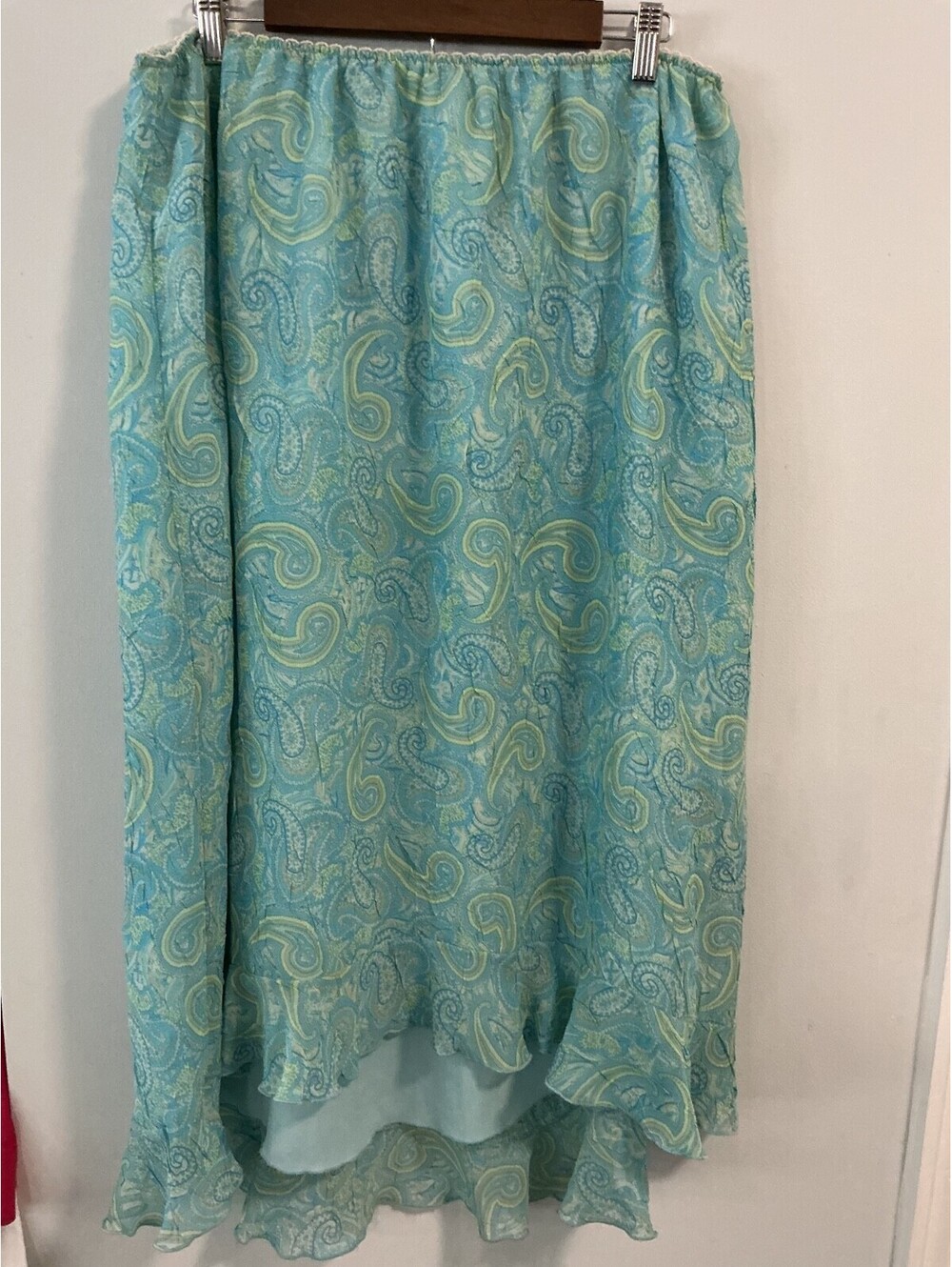 Worthington Woman Plus Size 18W Blue Paisley Hi Low Ruffle Maxi Skirt #214